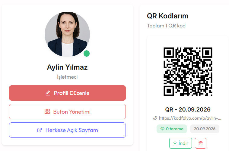 Profil ve QR yönetim sayfası